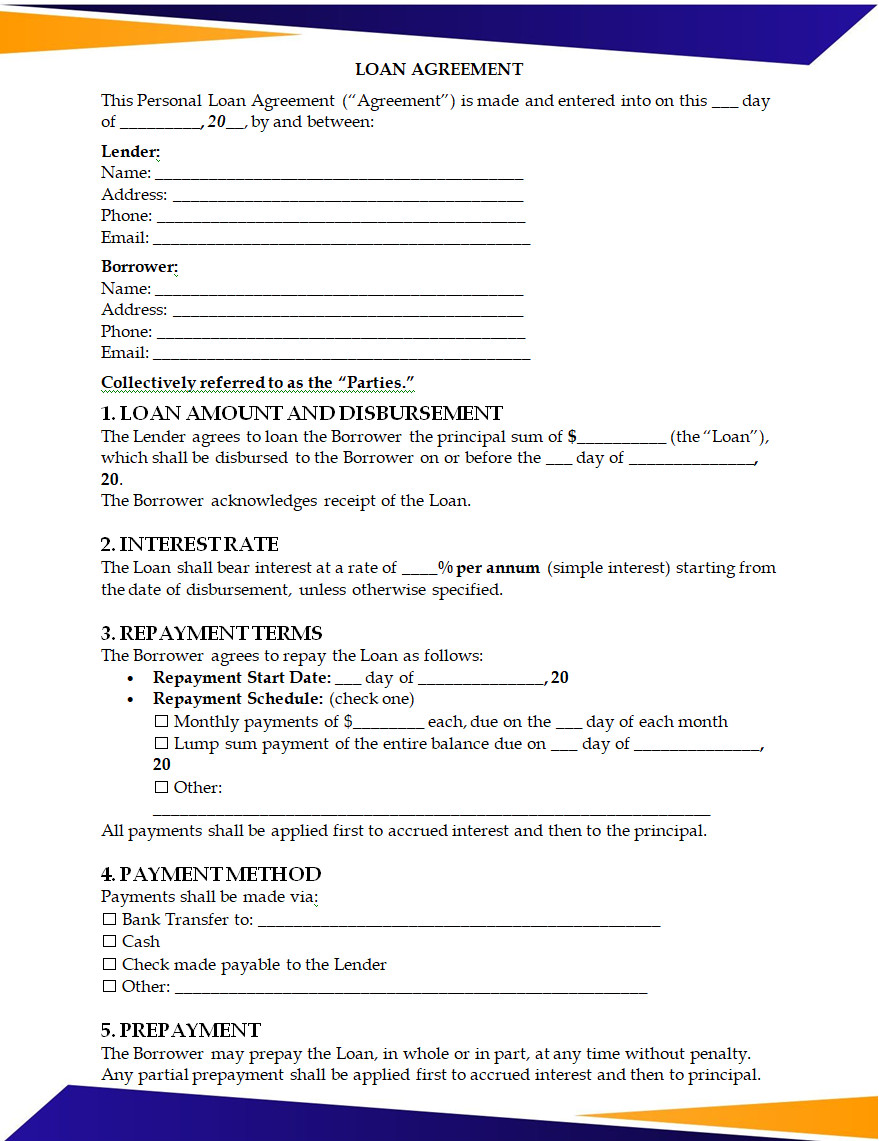 Loan Contract Agreement Template Loan Contract Agreement Template