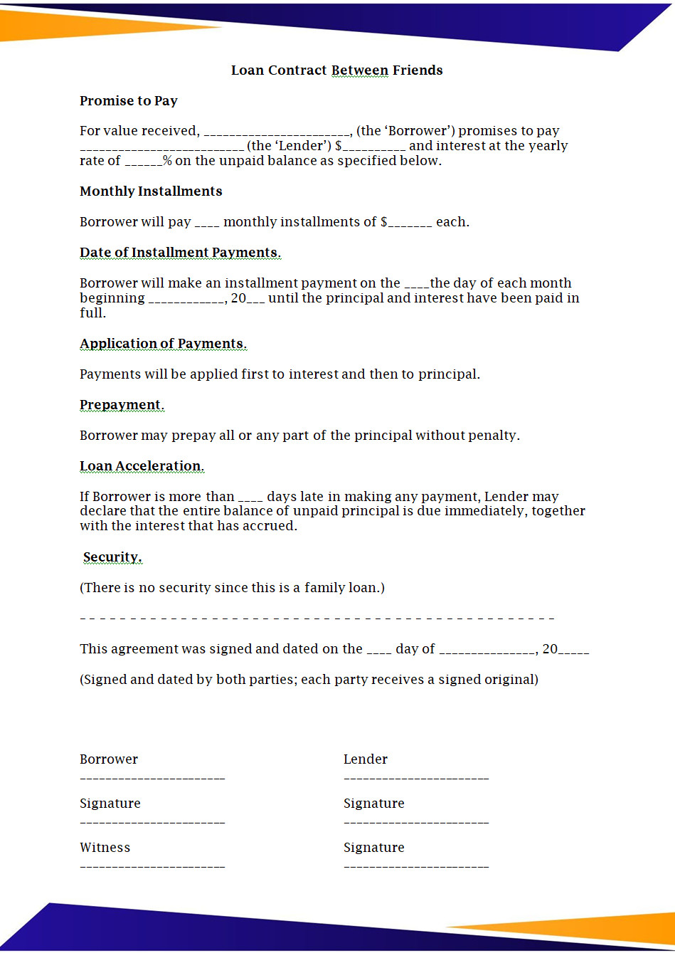 Loan Contract Between Friends Loan Contract Between Friends
