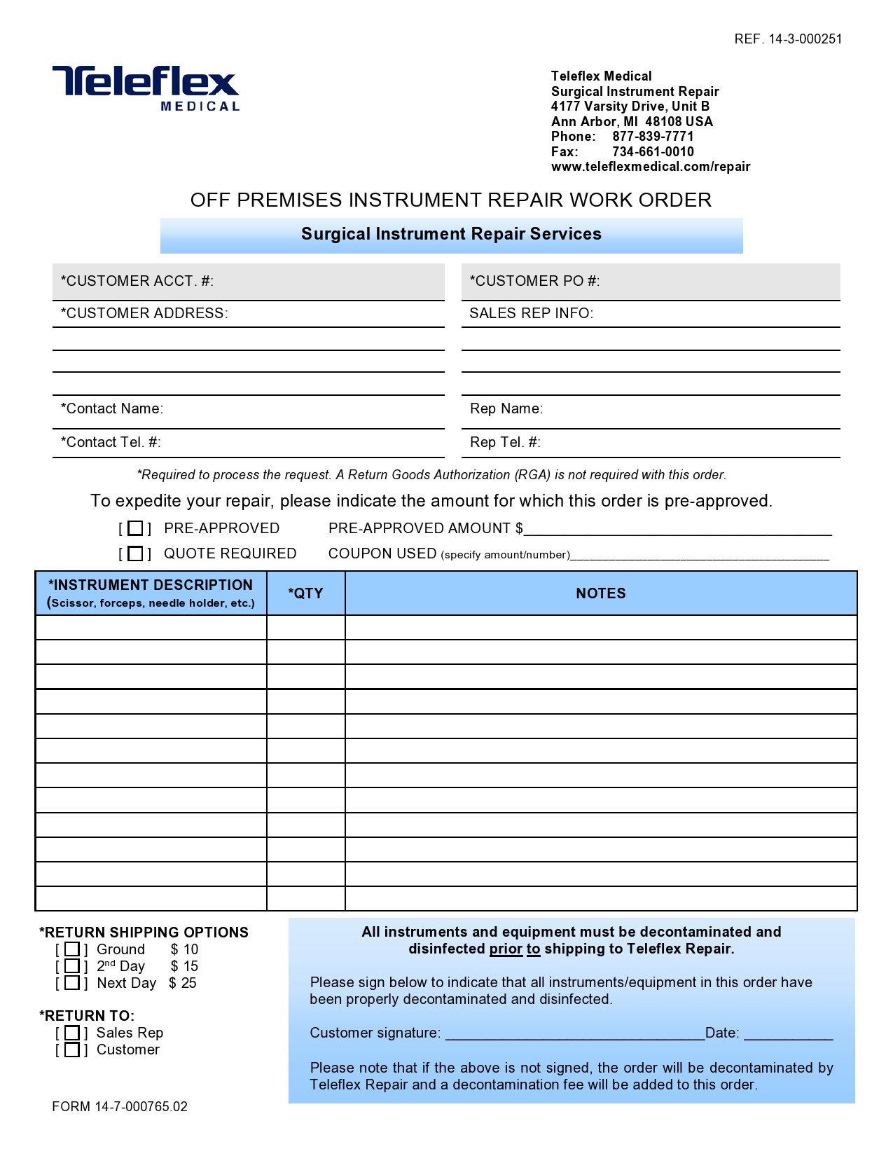 Maintenance Work Order Form
