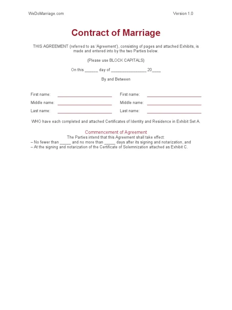 Marriage Agreement Template Sample Marriage Agreement Template Sample