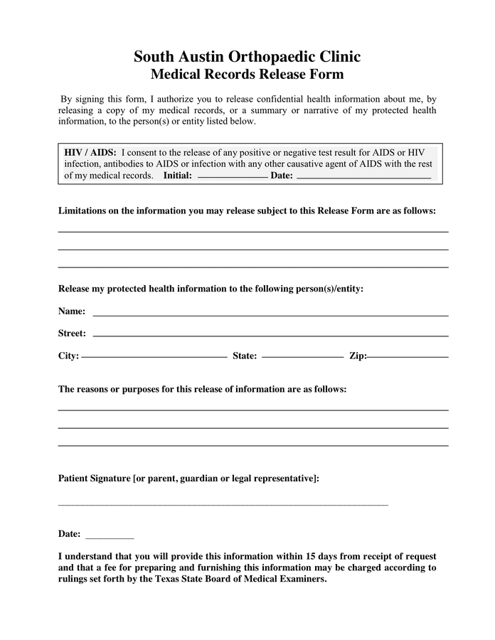 Medical Records Release Form Example Medical Records Release Form Example