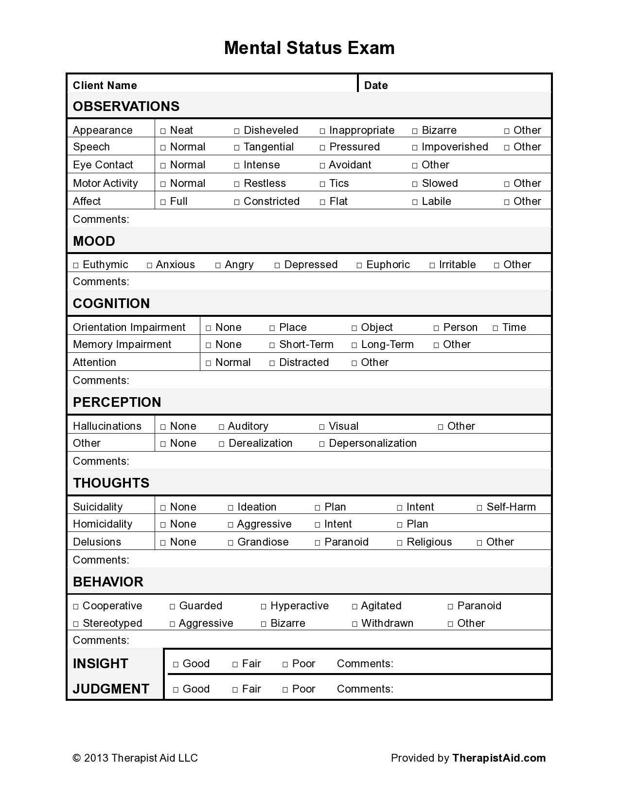 Mental Status Exam Template Example Mental Status Exam Template Example