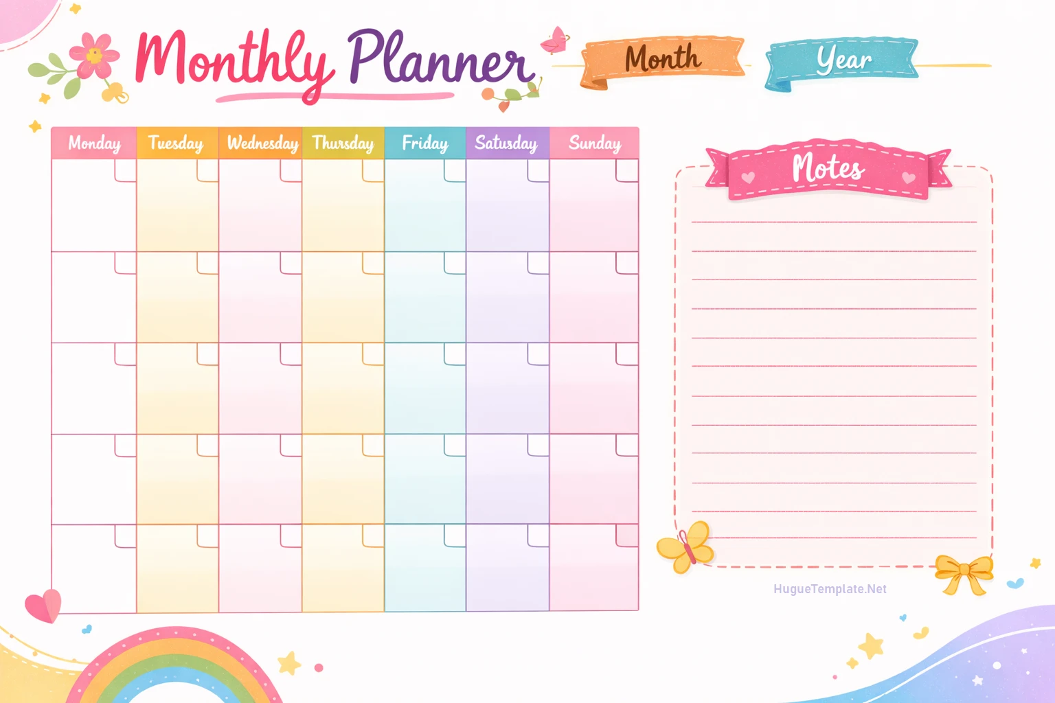 Printable Blank Cute Monthly Planner Template