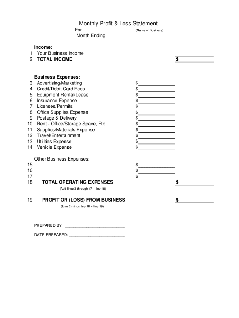 Monthly Profit And Loss Statement Template Example Monthly Profit And Loss Statement Template Example