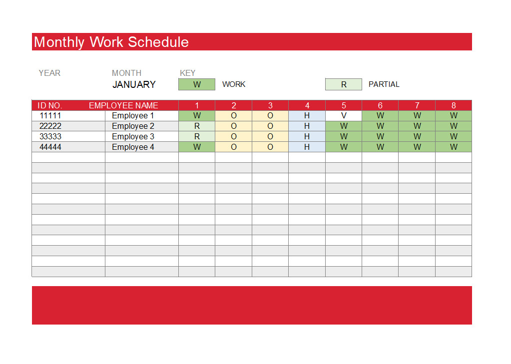Monthly Work Schedule Template
