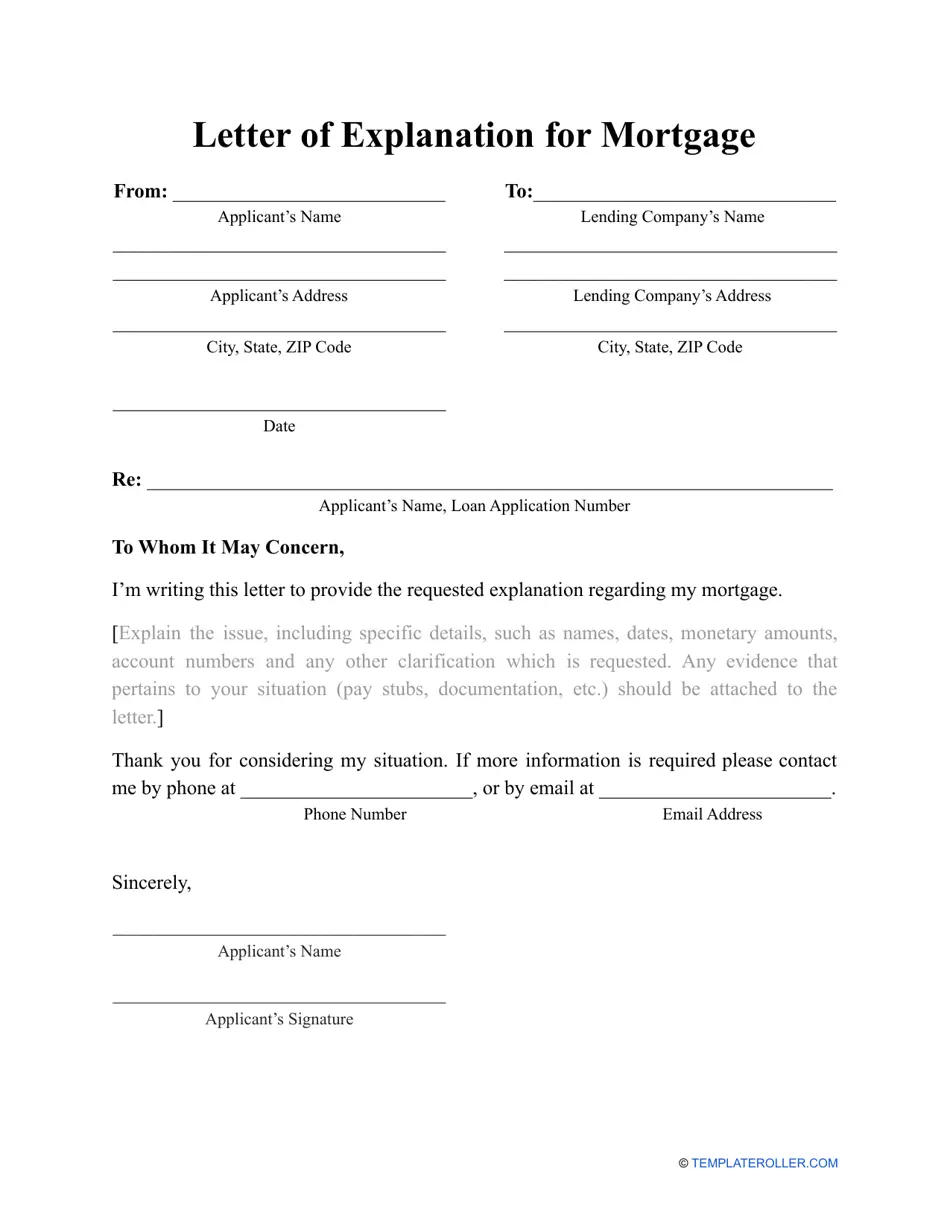 Mortgage Letter of Explanation Template Sample Mortgage Letter of Explanation Template Sample