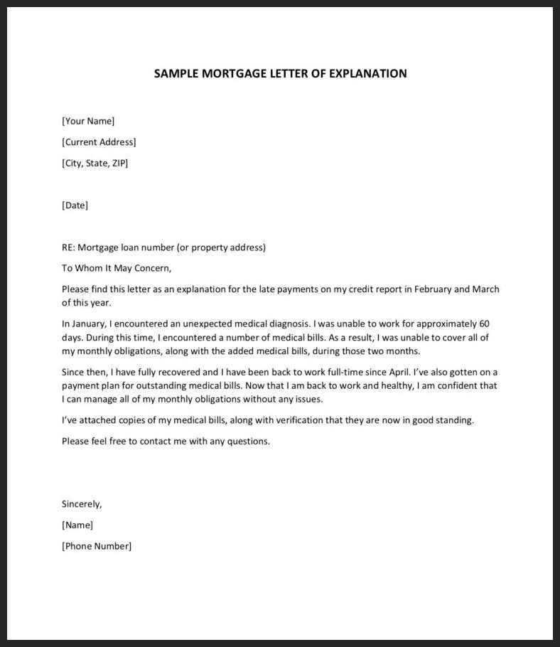 Mortgage Letter of Explanation Template Mortgage Letter of Explanation Template