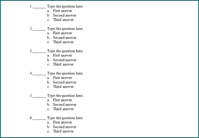 Multiple-Choice Quiz Template (Word)
