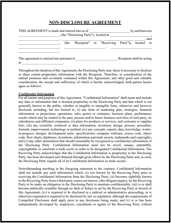 NDA Disclosure Agreement Template Example NDA Disclosure Agreement Template Example