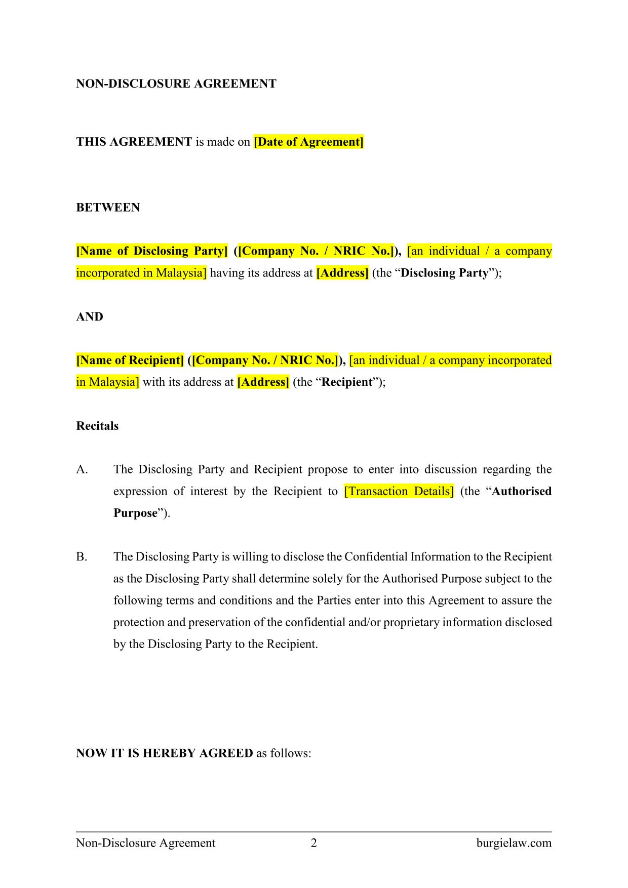 NDA Disclosure Agreement Template Sample NDA Disclosure Agreement Template Sample