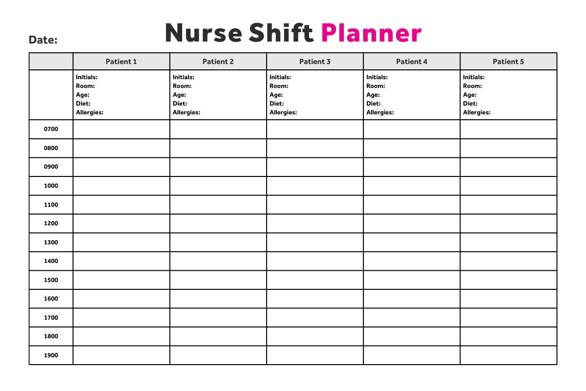 Nursing Schedule Template Sample
