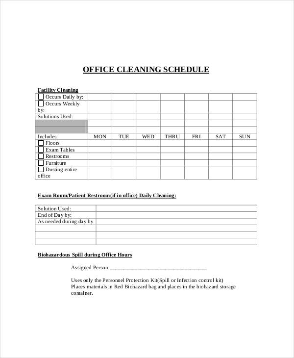 Office Cleaning Schedule Template Example Office Cleaning Schedule Template Example