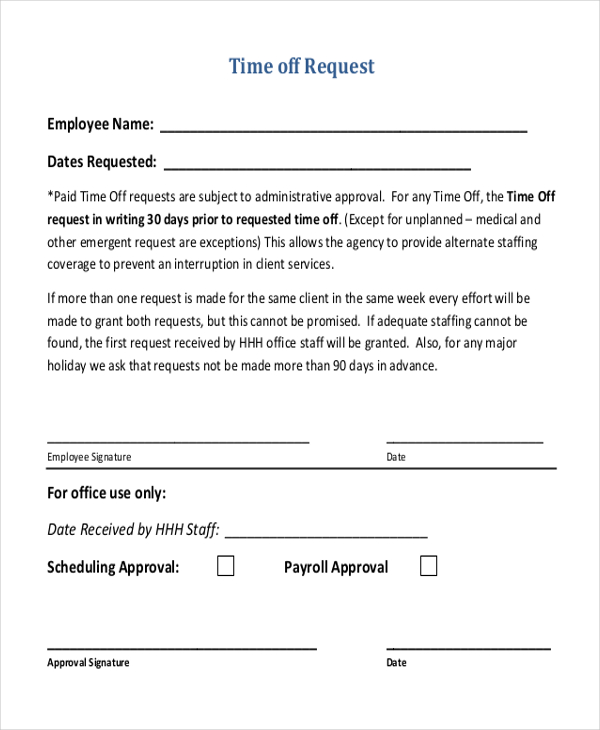 Paid Time Off Request Form