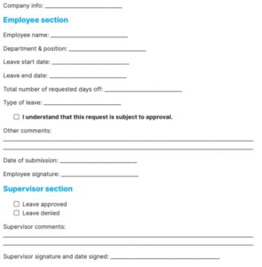 Community Time Off Request Printable Paid Time Off Request Form