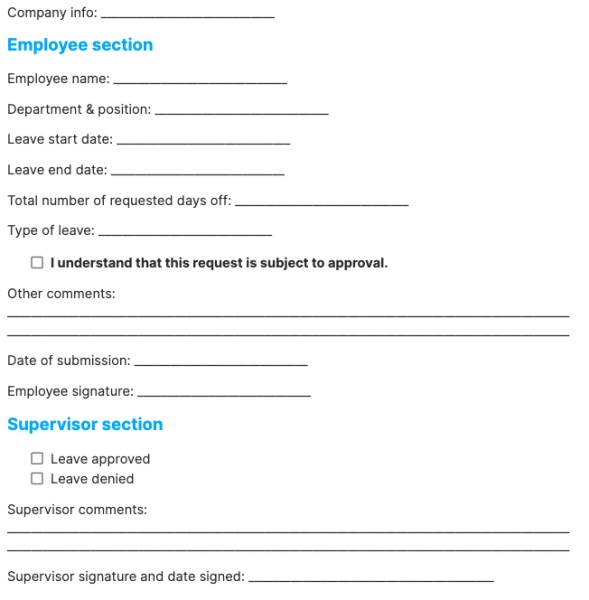 Paid Time Off Request Form