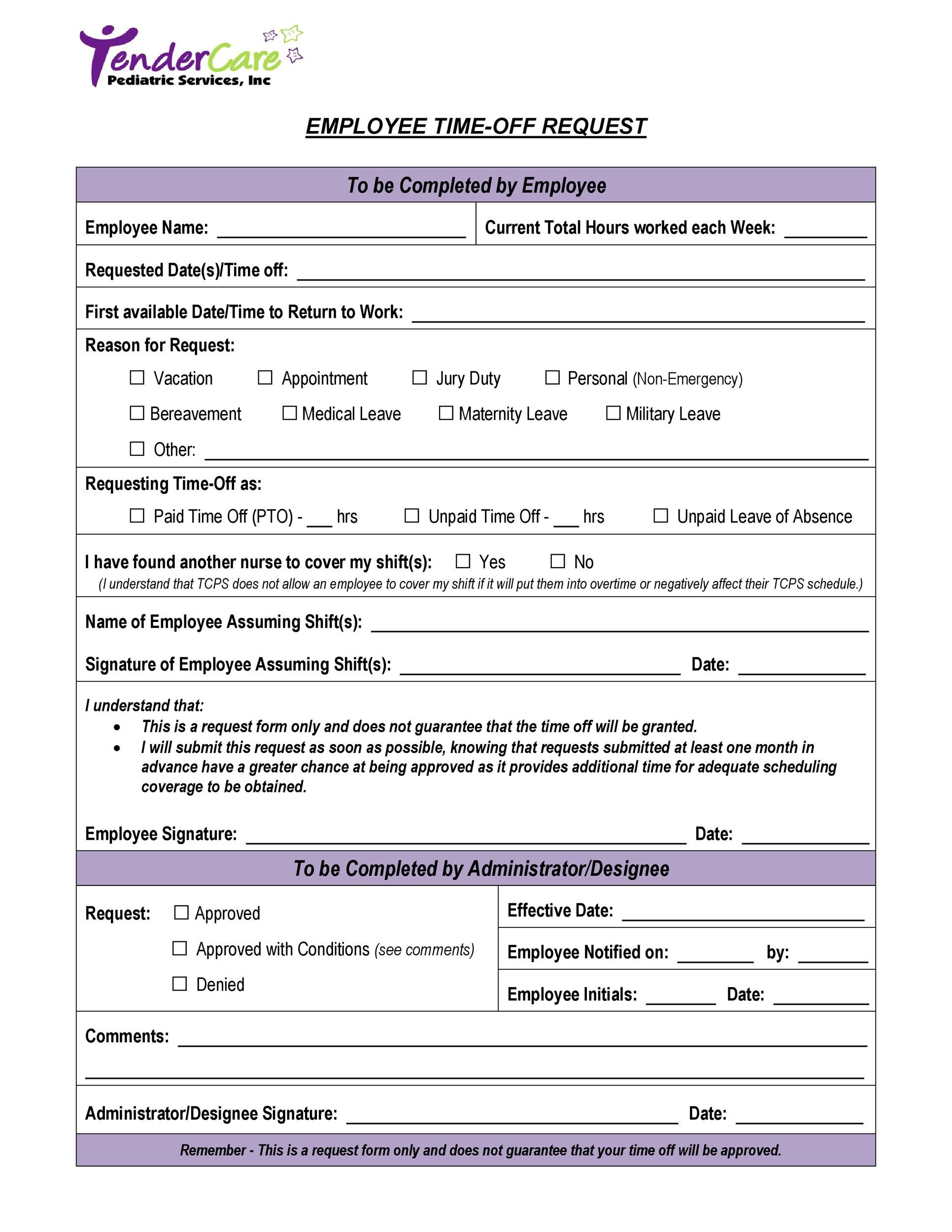 Paid Time Off Request Form
