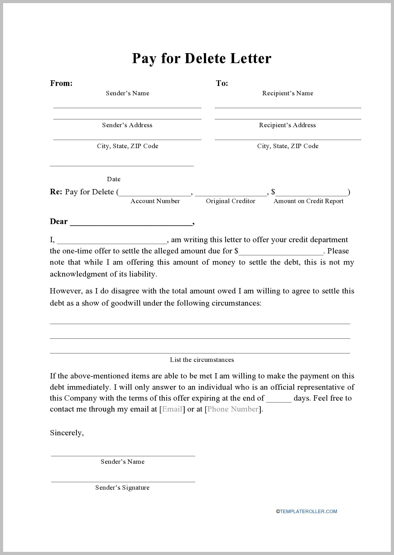 Pay for Delete Letter Template Example Pay for Delete Letter Template Example