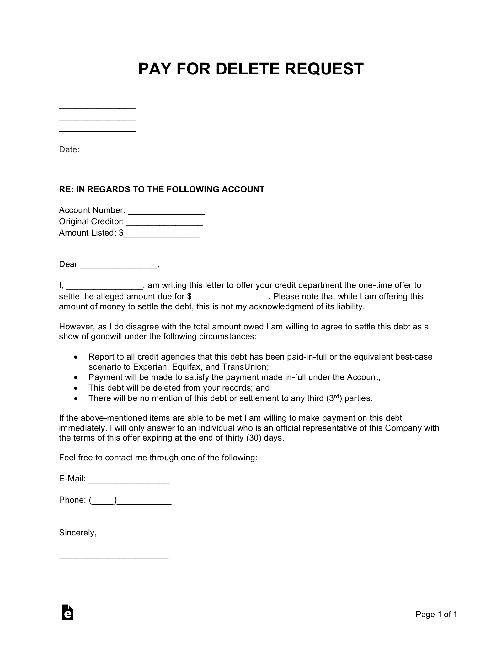 Pay for Delete Letter Template Sample Pay for Delete Letter Template Sample