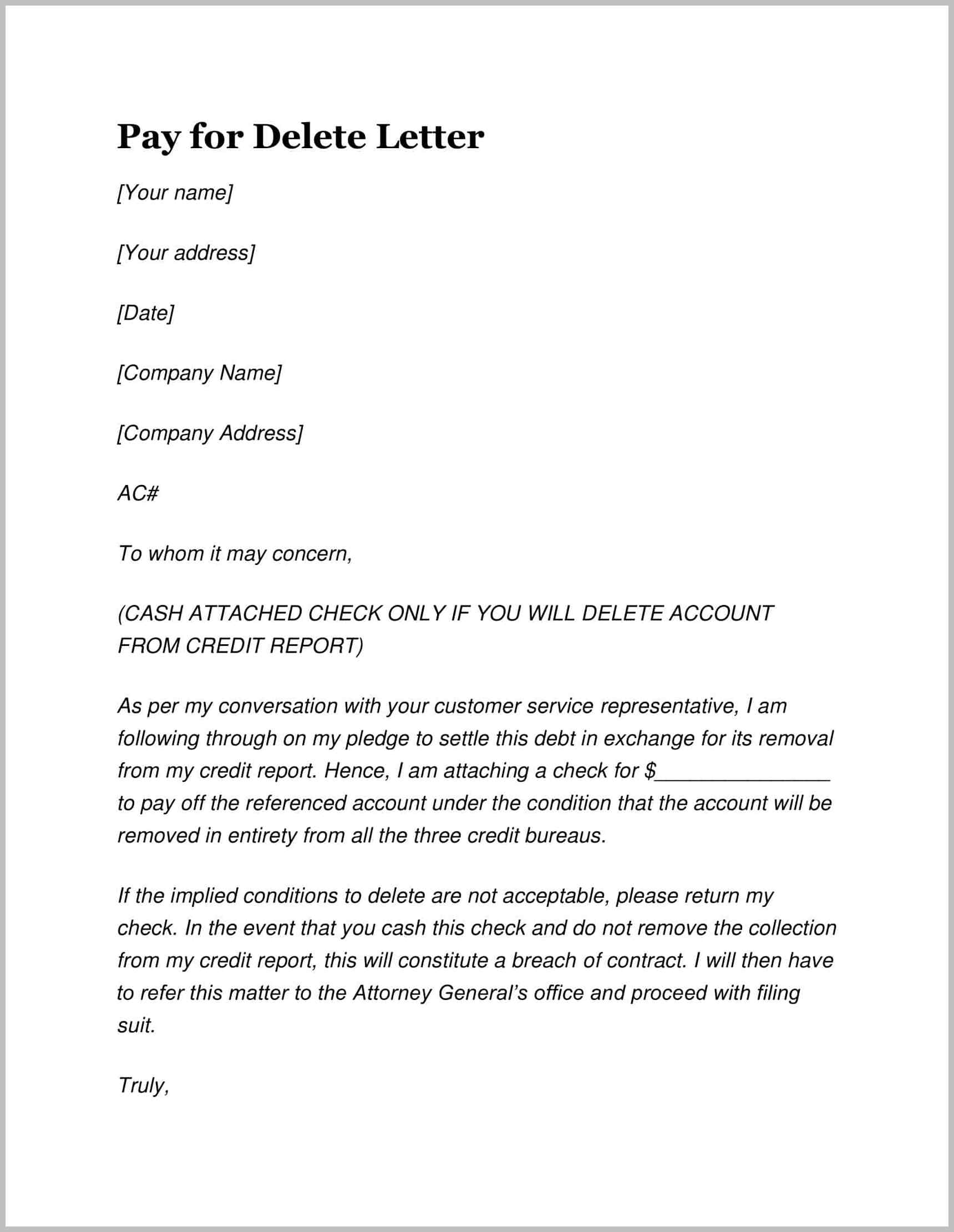 Pay for Delete Letter Template Pay for Delete Letter Template