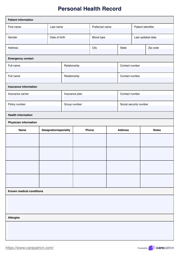 Personal Medical Health Record Sheet Template Sample Personal Medical Health Record Sheet Template Sample