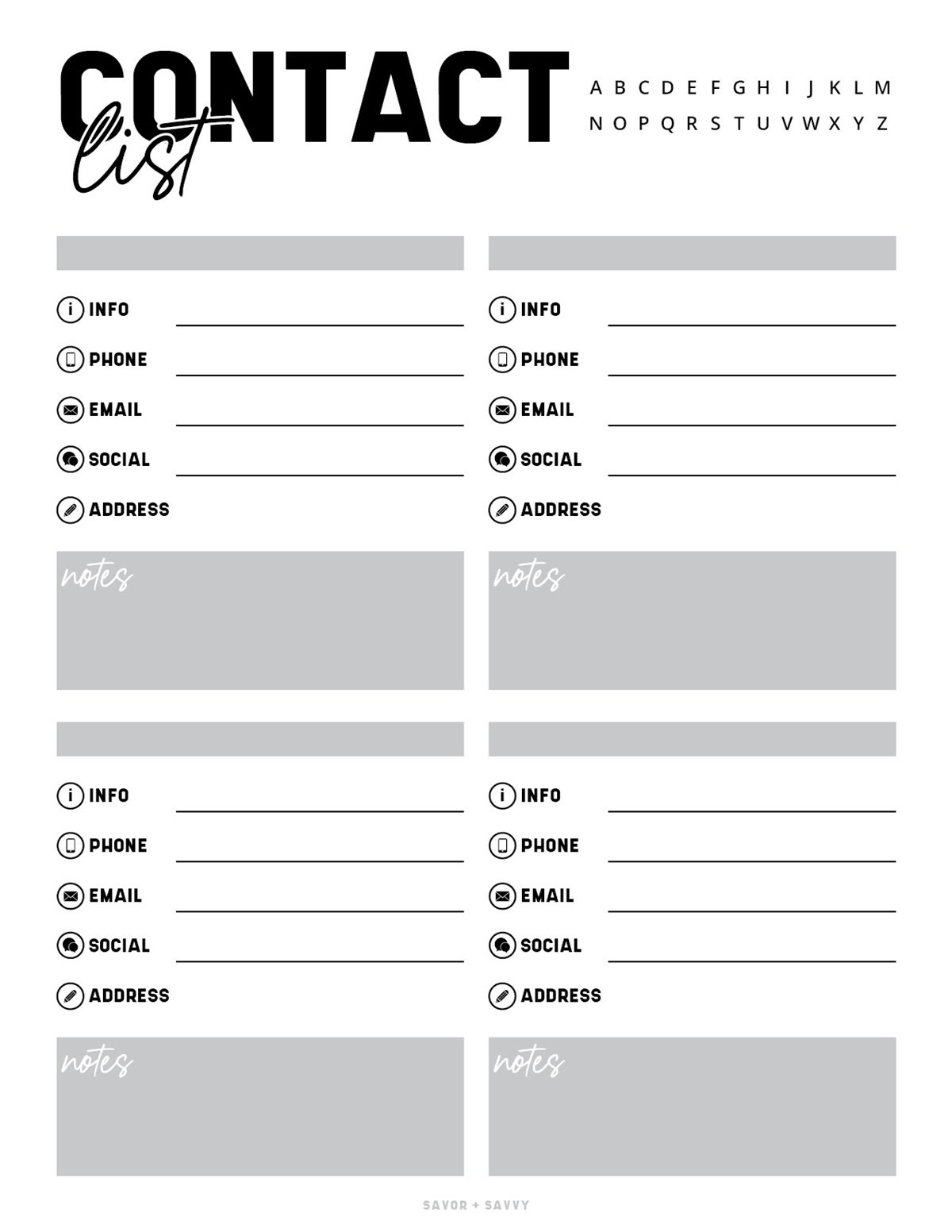 Phone List Template