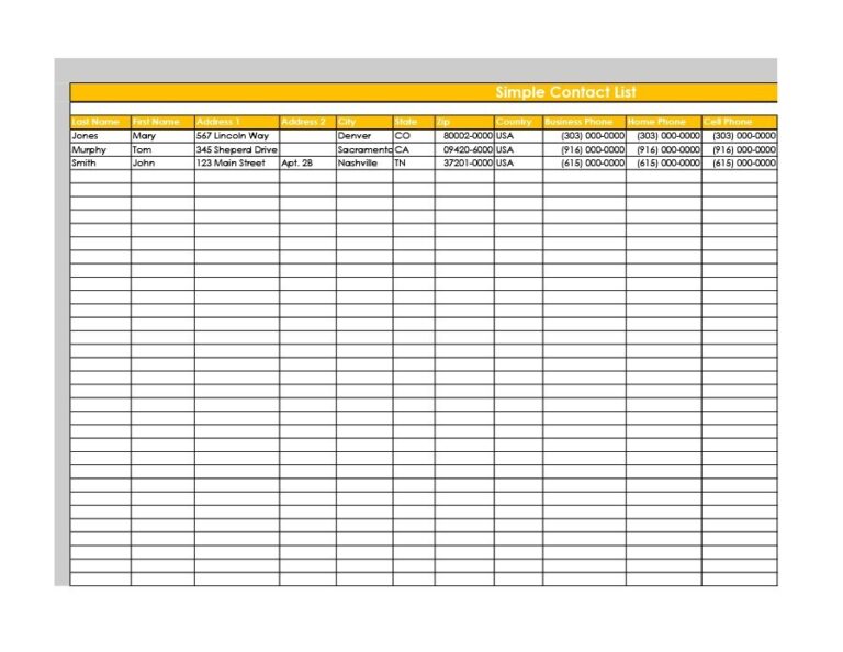 Free Printable Phone List Template