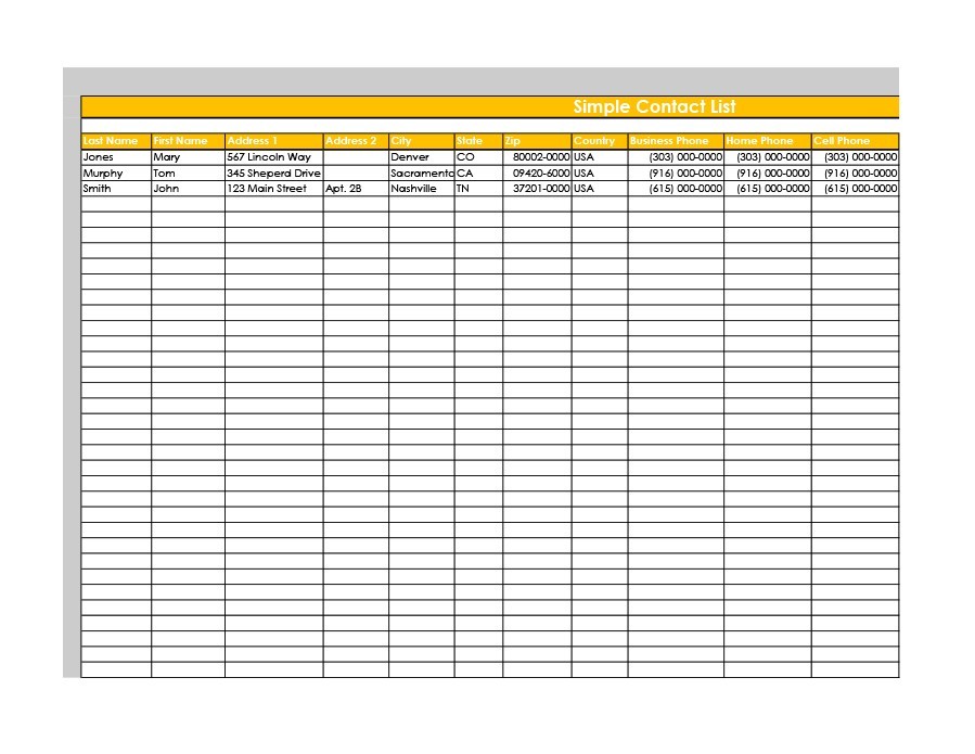 Phone List Template