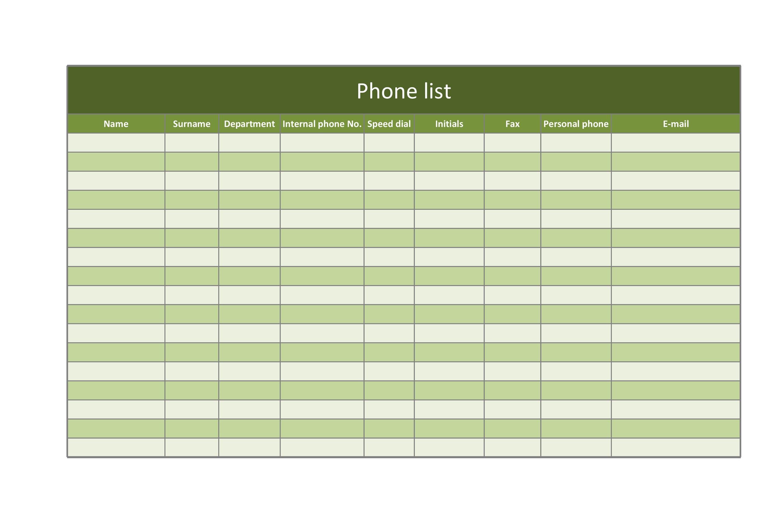 Phone List Template