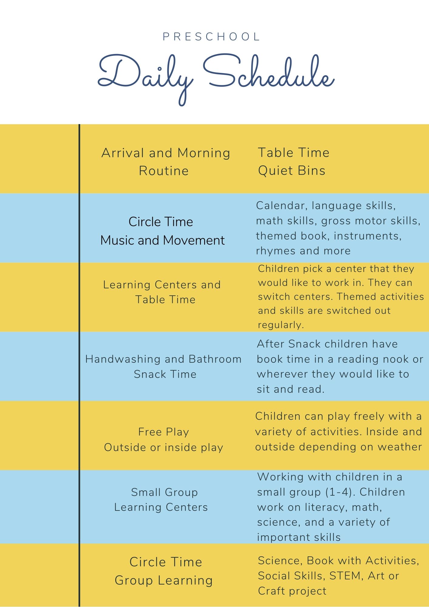 Preschool Schedule Template