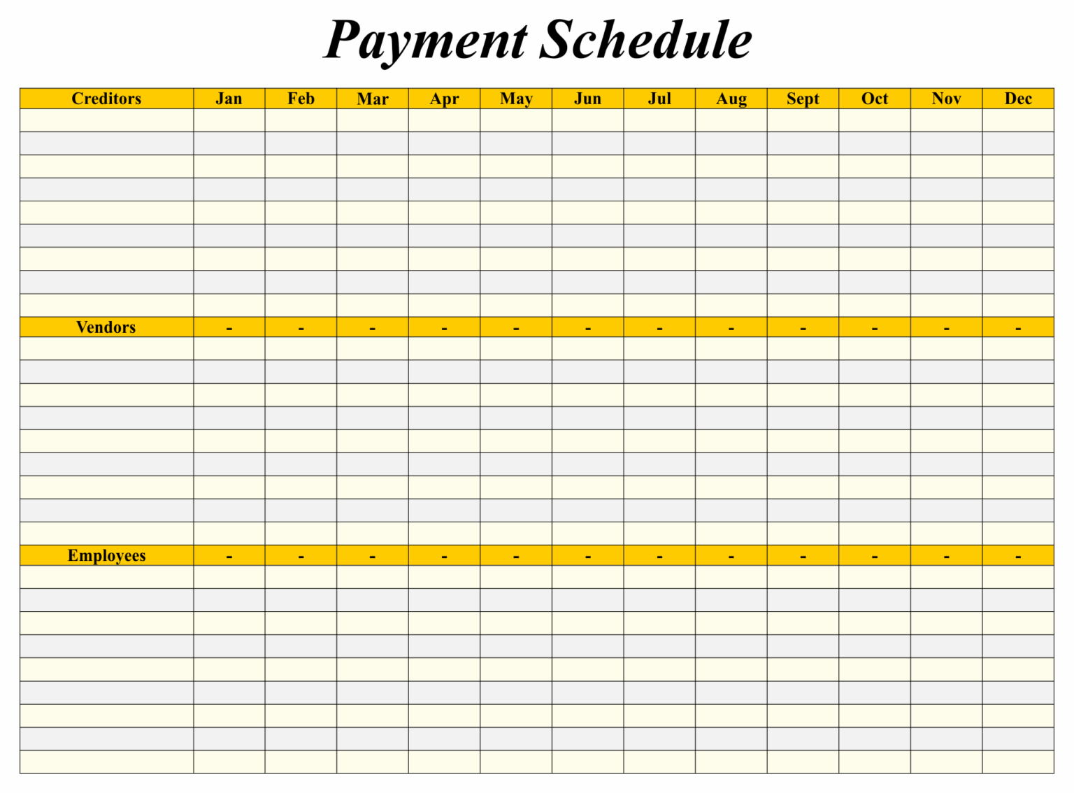 Printable Bill Payment Schedule Template