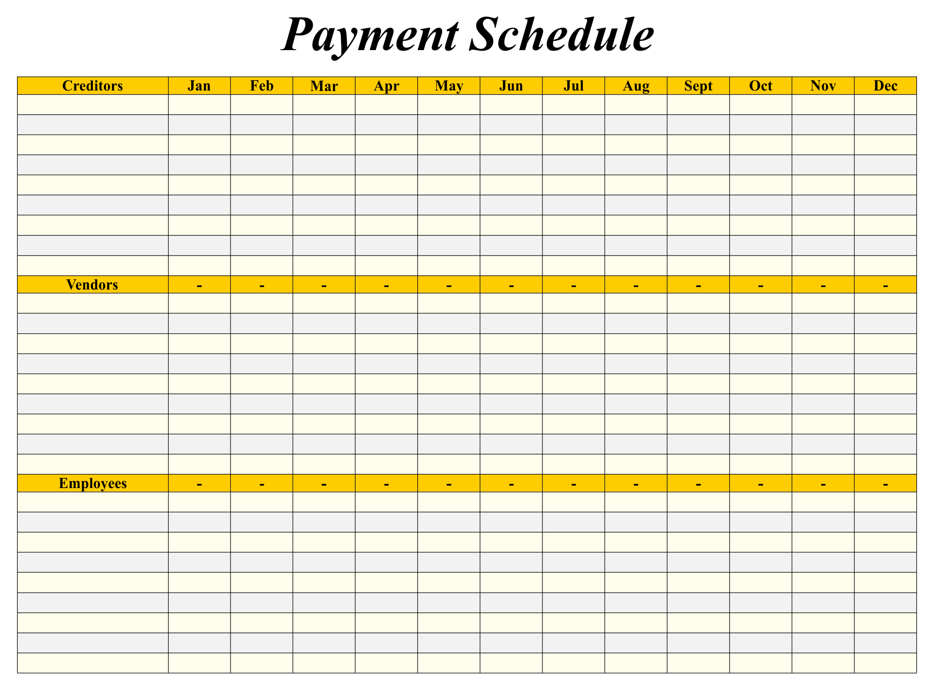 Printable Bills Payment Schedule Template Example