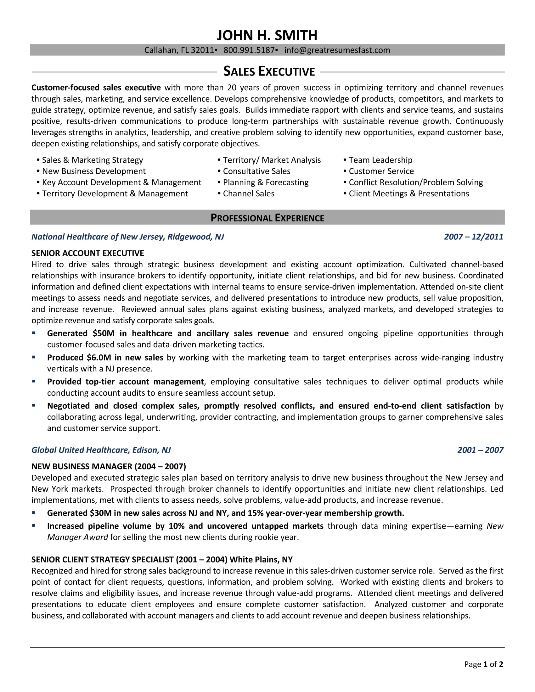 Printable Executive Resume Template Printable Executive Resume Template