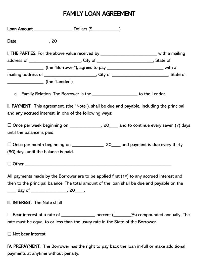 Printable Family Loan Agreement Template Printable Family Loan Agreement Template