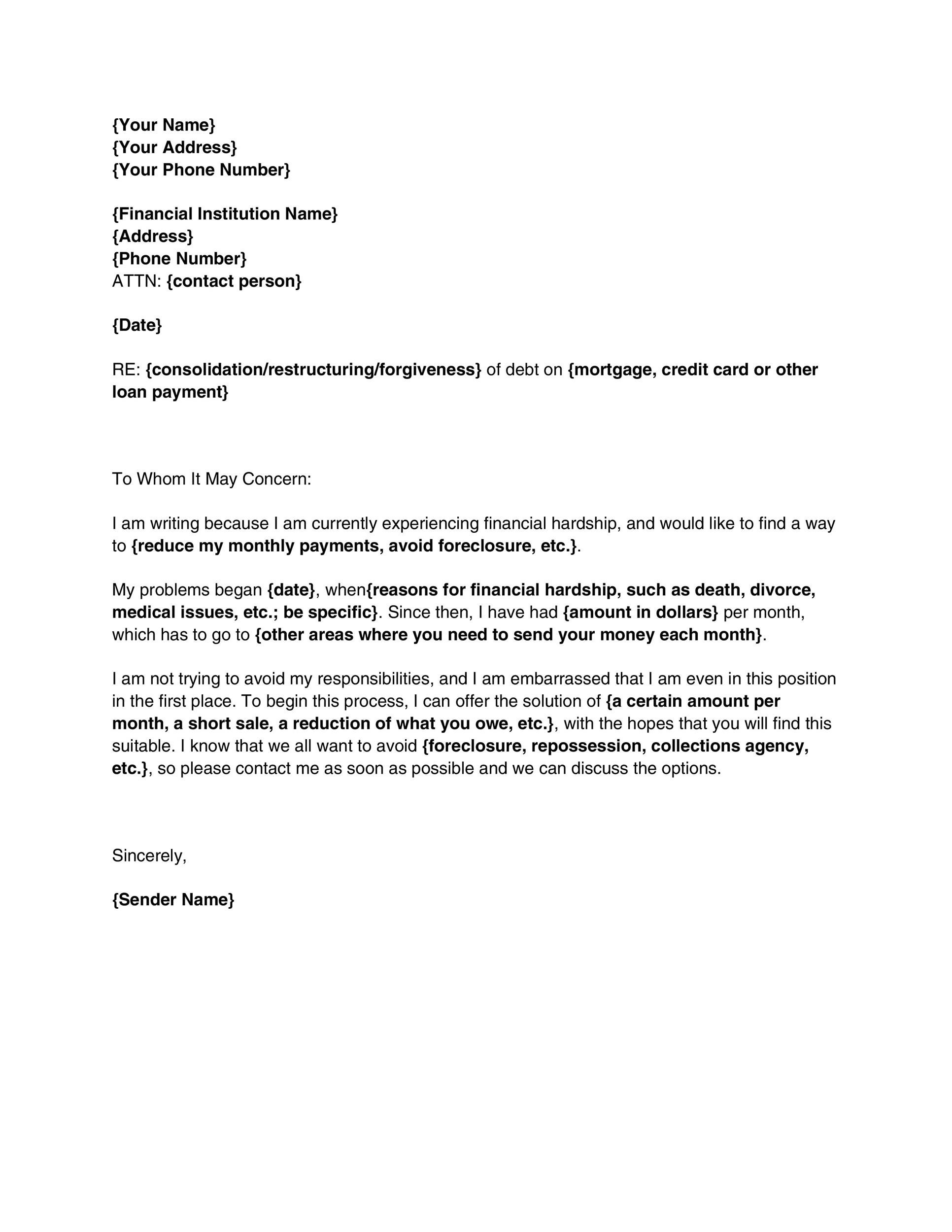Printable Financial Hardship Letter Template Printable Financial Hardship Letter Template