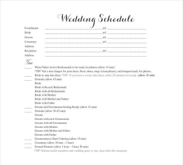 Printable Wedding Schedule Template Example Printable Wedding Schedule Template Example