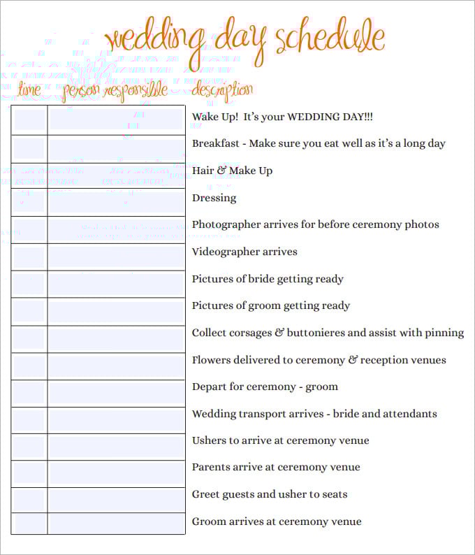 Printable Wedding Schedule Template Printable Wedding Schedule Template