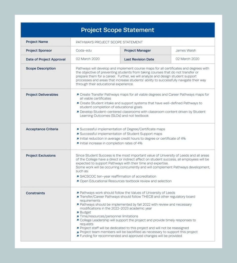Project Scope Template Sample Project Scope Template Sample