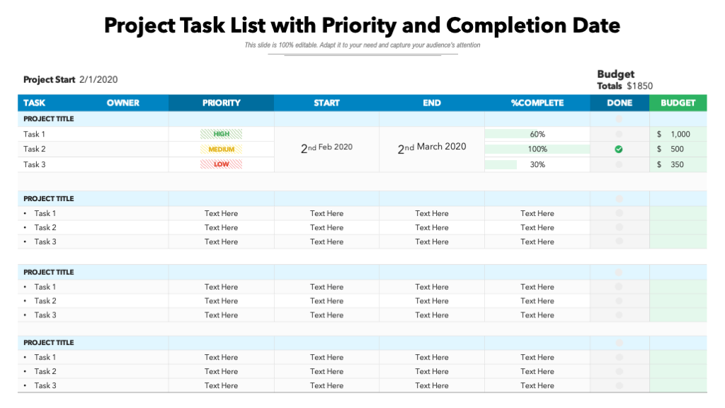 Project Task List Template