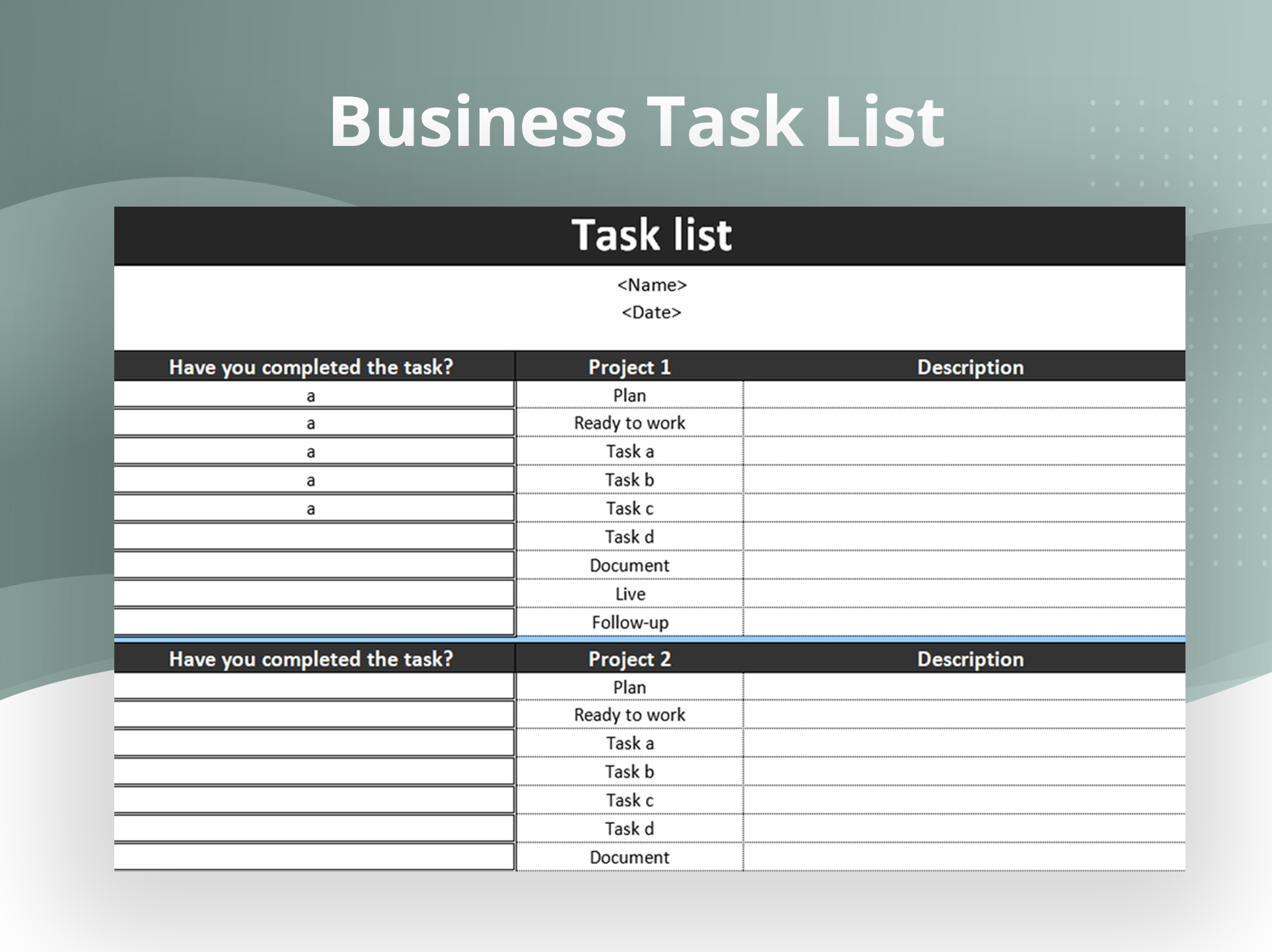 Project Task List Template