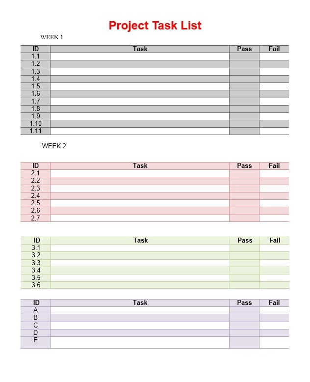 Project Task List Template