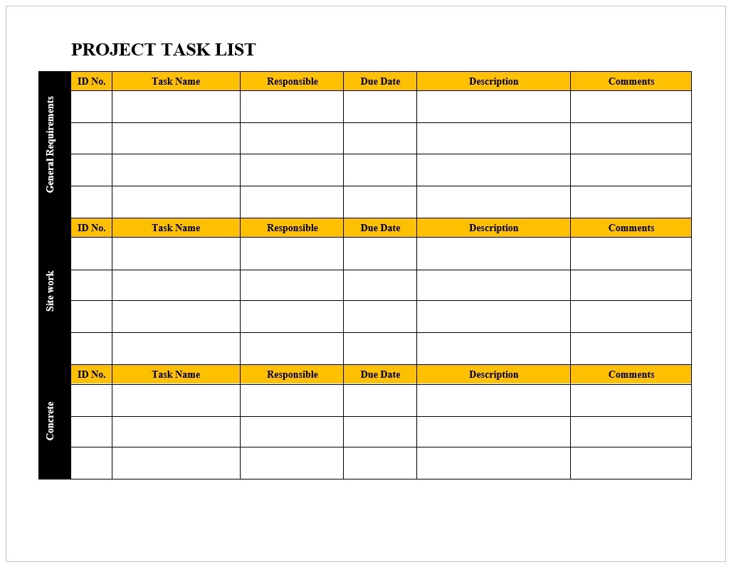 Project Task List Template