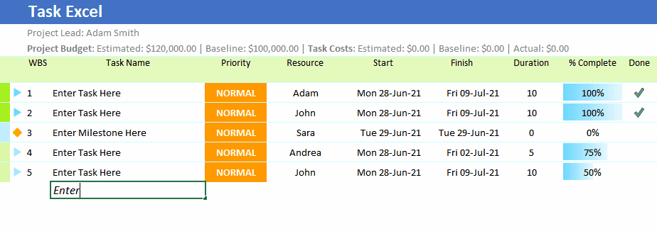 Project Task List Template