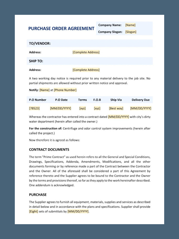 Purchasing Contract Template Example Purchasing Contract Template Example