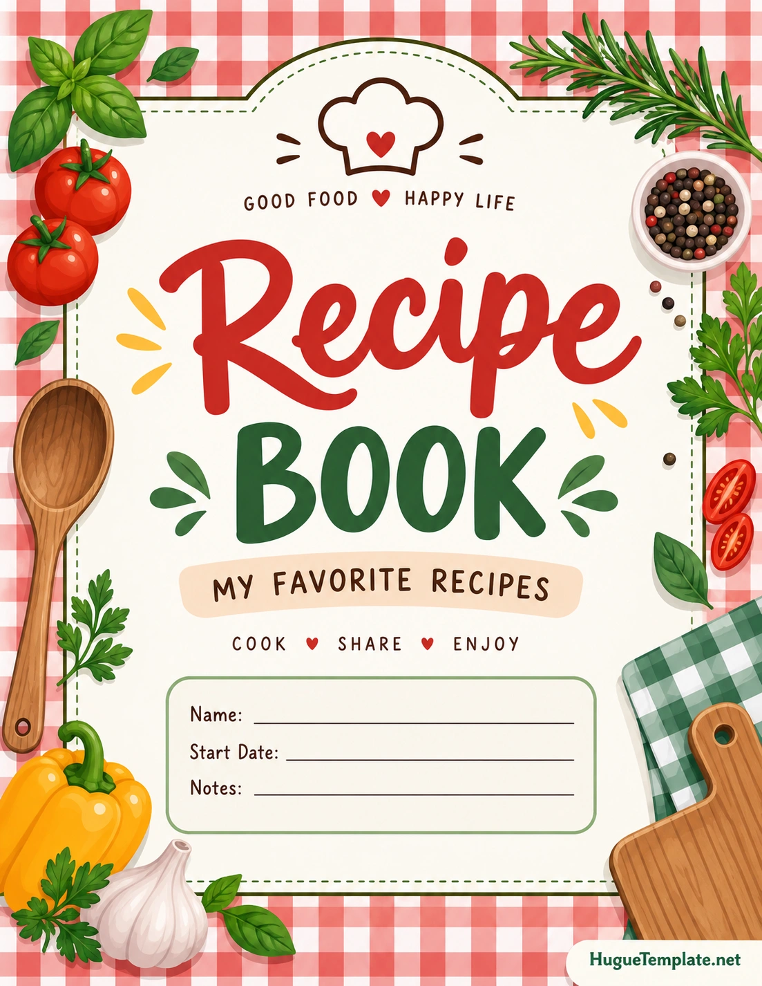 Recipe Book Template printable recipe book template for organizing favorite recipes, ingredients, cooking instructions, and personal notes