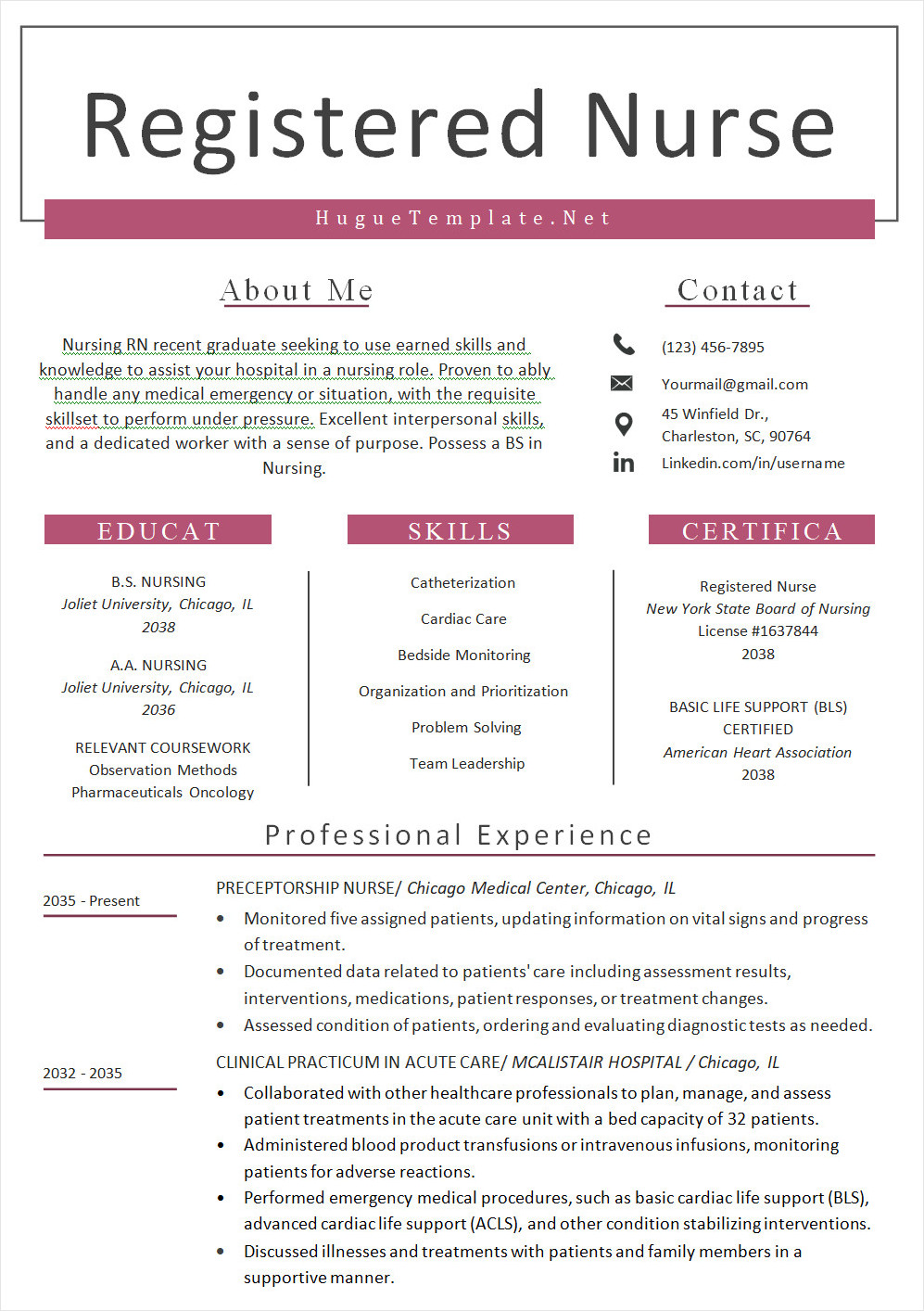 Free Registered Nurse Resume Template Word
