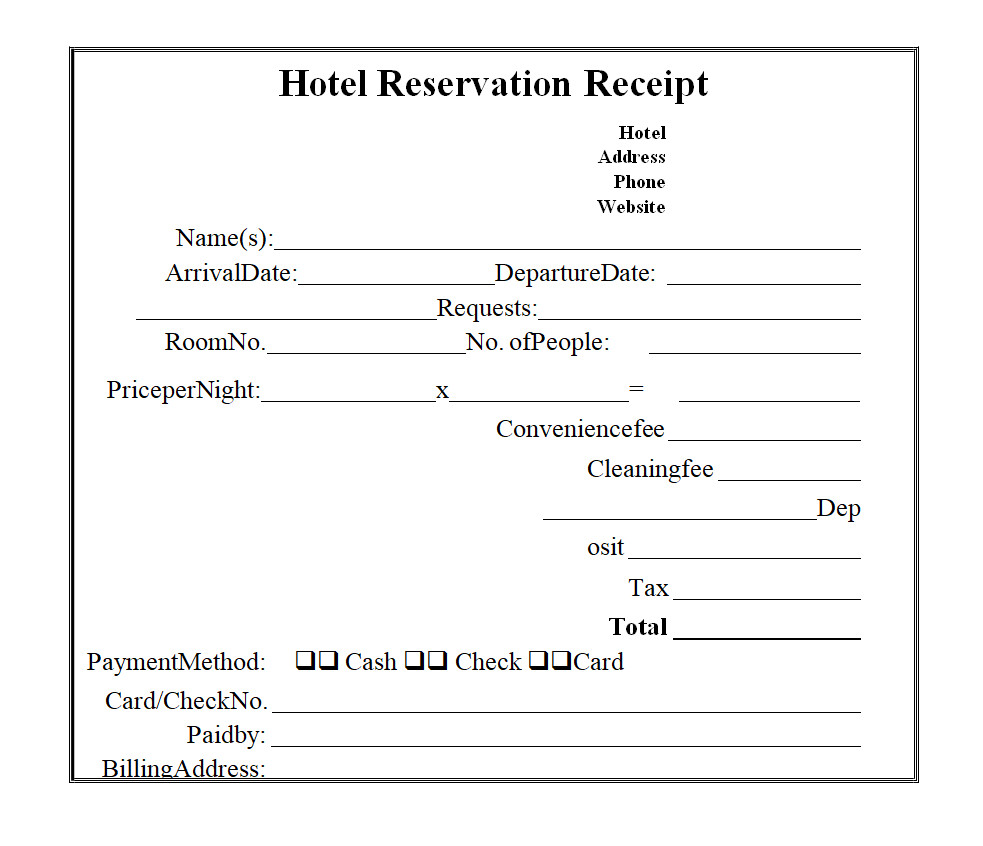Reservation Receipt Template