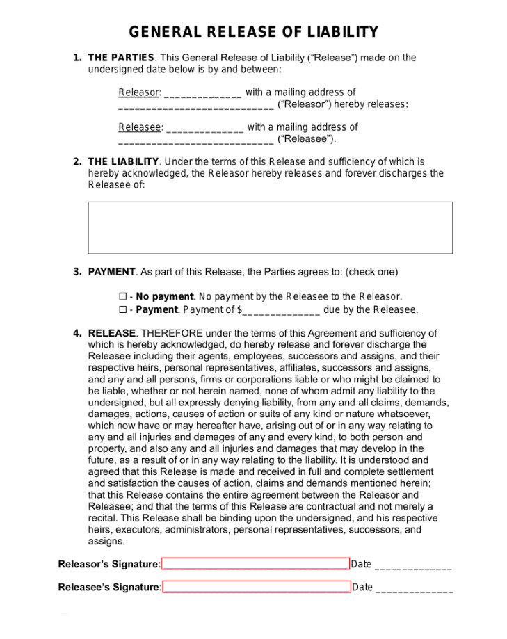 Sample General Release of Liability Form Sample General Release of Liability Form