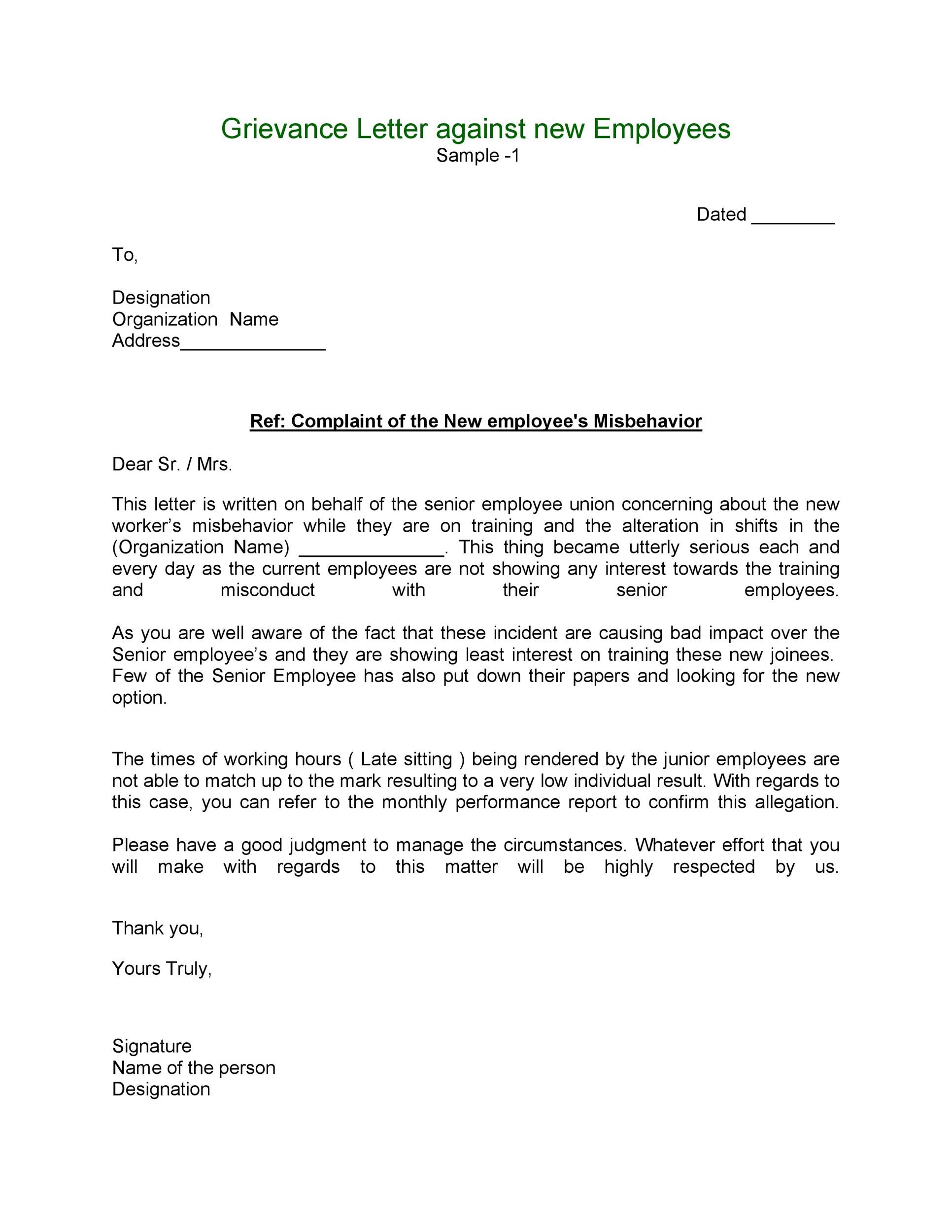 Sample Grievance Letter Template Sample Grievance Letter Template
