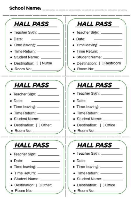 Sample Hall Passes Template Sample Hall Passes Template