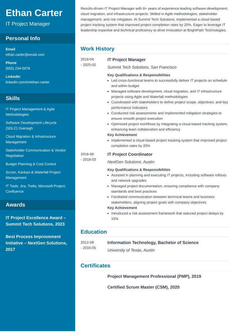 Sample IT Resume Template Sample IT Resume Template